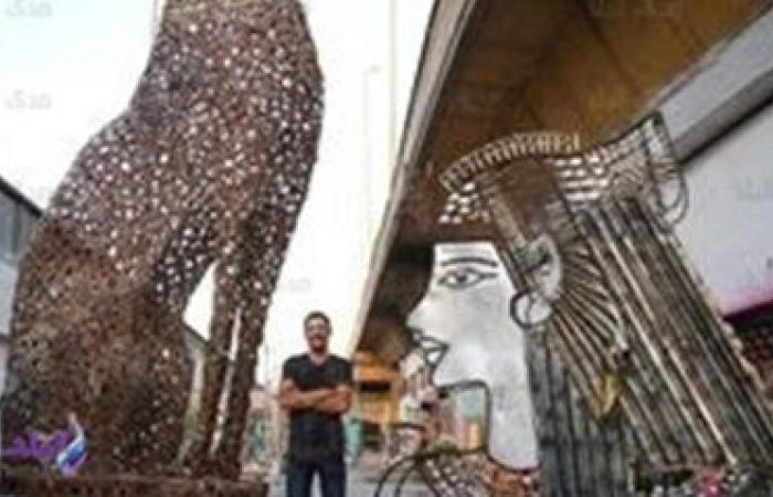 أكبر تمثال لحورس في 2021.. إبراهيم نحات مبدع صنعه من الخردة في 40 يوما