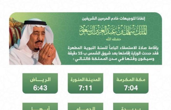 أوقات إقامة صلاة الاستسقاء بمدن السعودية غدًا