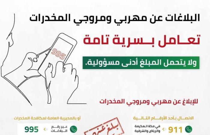 البلاغات عن مهربي ومروجي المخدرات تعامل بسرية تامة