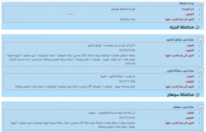 للباحثين عن تدريبات مجانية.. عناوين مراكز التدريب المهنى على مستوى الجمهورية