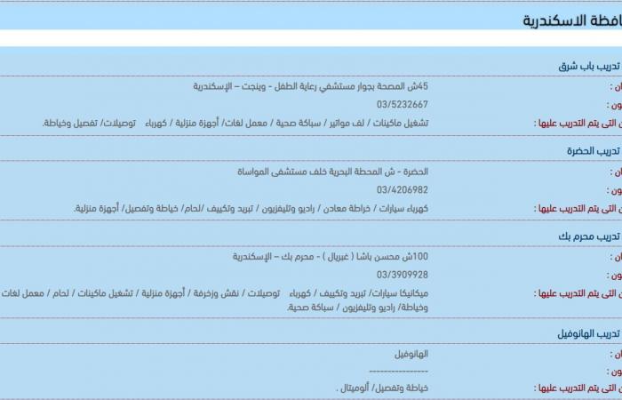 للباحثين عن تدريبات مجانية.. عناوين مراكز التدريب المهنى على مستوى الجمهورية