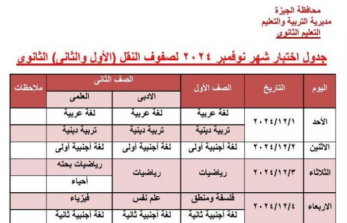 جداول امتحانات شهر نوفمبر لطلاب الجيزة.. تنطلق الأحد المقبل