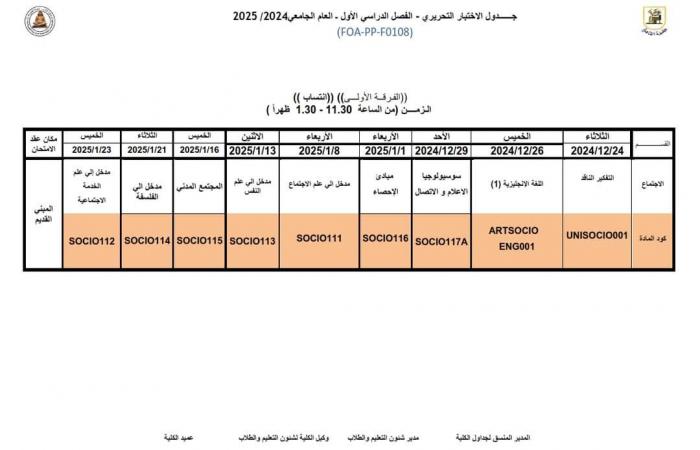 امتحانات نصف العام 2025.. جداول امتحانات الفرقة الأولى آداب جامعة القاهرة