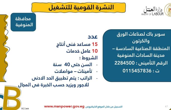 وزارة العمل تعلن عن 7878 فُرصة عمل جديدة في 101 شركة خاصة