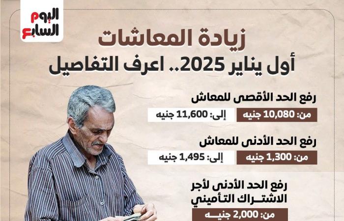 زيادة المعاشات فى شهر يناير 2025 لهذه الفئات.. إنفوجراف