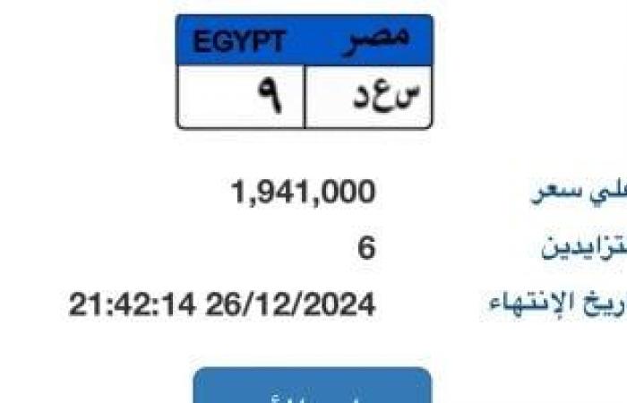 سعرها وصل 2 مليون جنيه.. منافسة قوية على لوحة سيارة "س ع د - 9" المميزة