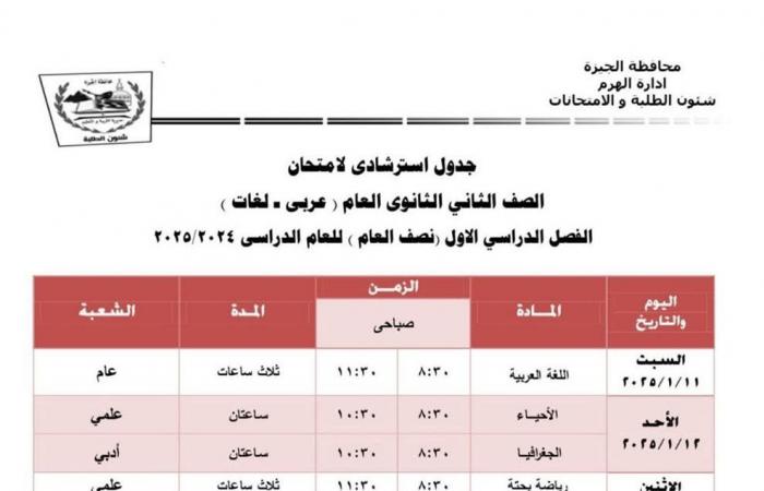 موعد انطلاق امتحانات الفصل الدراسي الأول لصفوف النقل بالهرم، الجداول كاملةالسبت 28/ديسمبر/2024 - 02:56 م
أعلنت إدارة التعليم بالهرم بمديرية تعليم الجيزة عن انطلاق امتحانات الفصل الدراسي الأول لصفوف النقل للعام الدراسي 2025/2024، يوم السبت الموافق 11 يناير 2025، على أن تستمر حتى يوم الأربعاء الموافق 23 يناير 2025. ووجه خالد عبد الحميد، مدير عام إدارة الهرم التعليمية ، وشيرين فؤاد، وكيلة الإدارة، خالص تمنياتهم