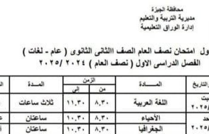 جدول امتحانات الفصل الدراسى الأول بمدارس إدارة الوراق التعليمية