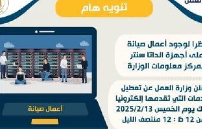 وزارة العمل تعلن تعطل خدماتها الإلكترونية اليوم حتى منتصف الليل